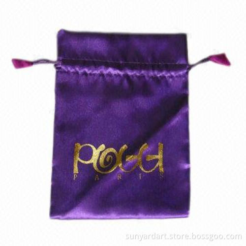 Purple Satin Drawstring Bag with Hot-stamped Logo